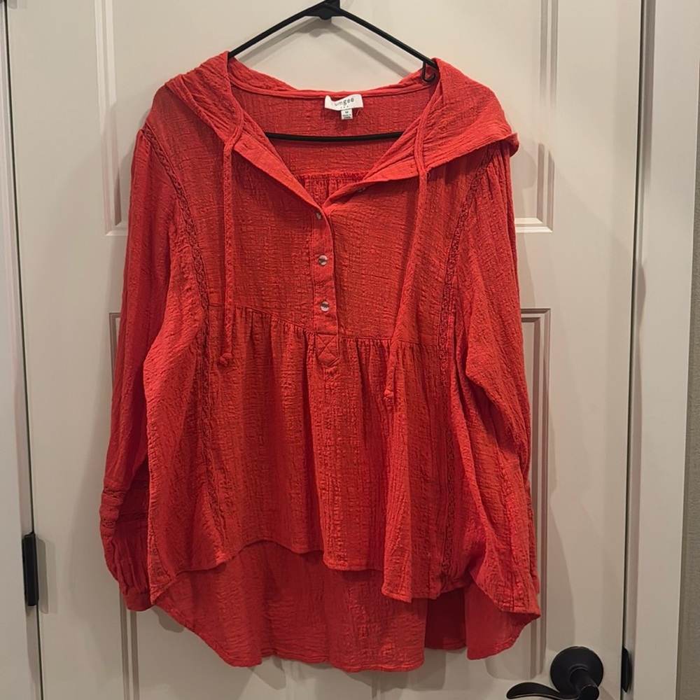 Umgee Dark Orange Textured Hooded Top